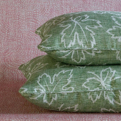 Designer Fermoie cushion stack in Green Maple fabric 