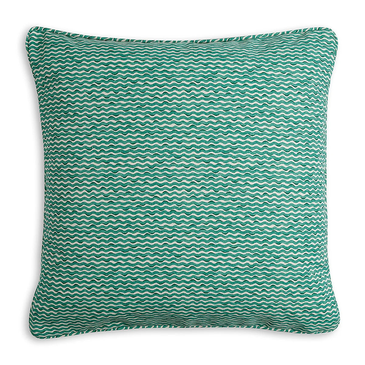 Large square designer Fermoie cushion in Green Popple fabric made from recycled polyester for indoor and outdoor use