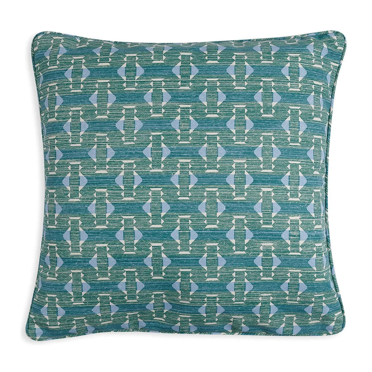 Large square designer Fermoie cushion in Green Sicily fabric made from recycled polyester for indoor and outdoor use