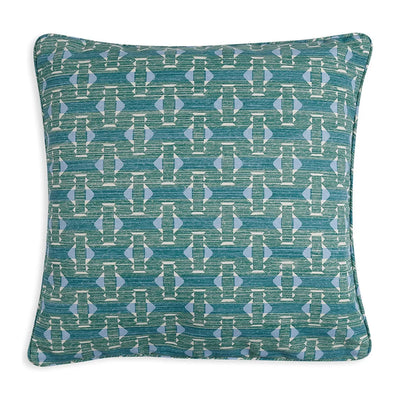 Large square designer Fermoie cushion in Green Sicily fabric made from recycled polyester for indoor and outdoor use