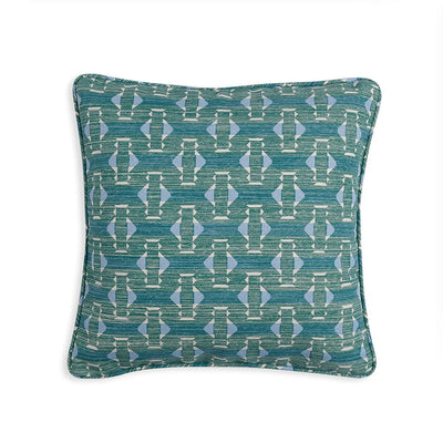 Small square designer Fermoie cushion in Green Sicily fabric made from recycled polyester for indoor and outdoor use