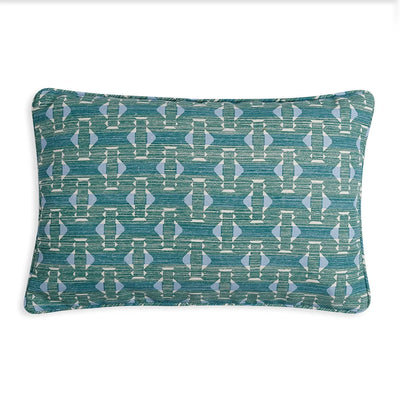 Large oblong designer Fermoie cushion in Green Sicily fabric made from recycled polyester for indoor and outdoor use