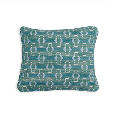 Small oblong designer Fermoie cushion in Green Sicily fabric made from recycled polyester for indoor and outdoor use