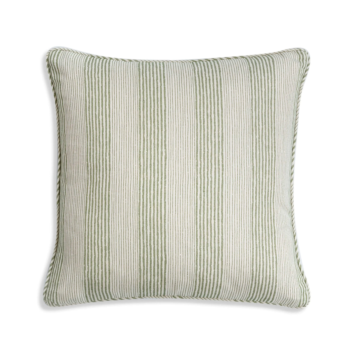 Small square designer Fermoie cushion in Green Ticking fabric 