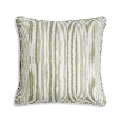 Small square designer Fermoie cushion in Green Ticking fabric 