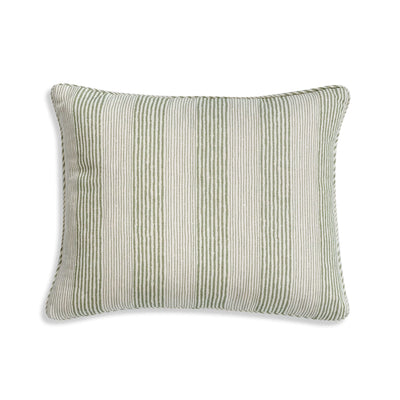 Small oblong designer Fermoie cushion in Green Ticking fabric 