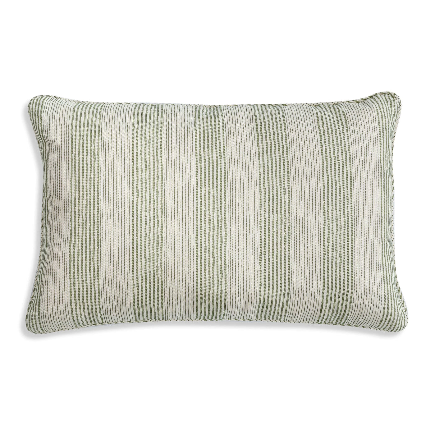 Large oblong designer Fermoie cushion in Green Ticking fabric 