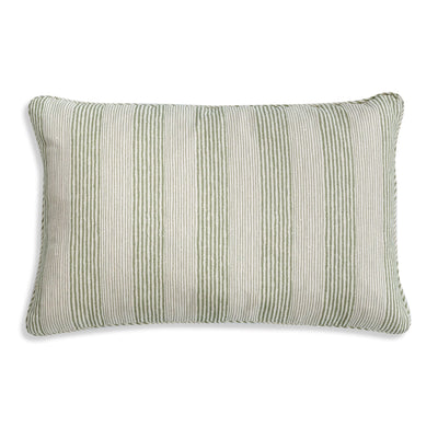 Large oblong designer Fermoie cushion in Green Ticking fabric 