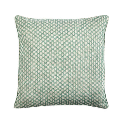 Large square designer Fermoie cushion in Green Wicker fabric linen