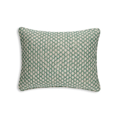 Small oblong designer Fermoie cushion in Green Wicker fabric linen