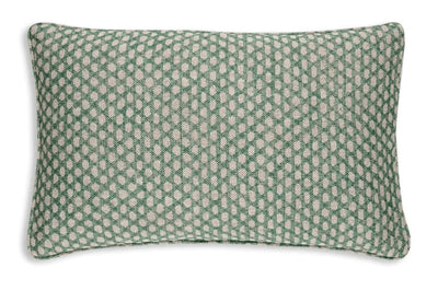 Large oblong designer Fermoie cushion in Green Wicker fabric linen
