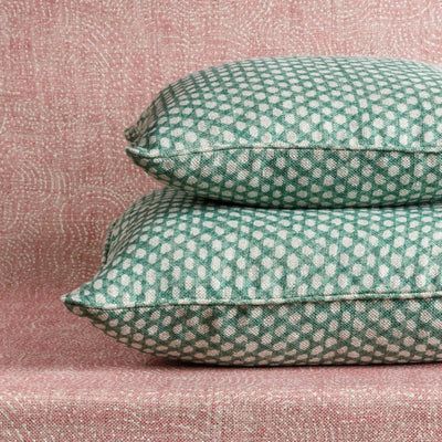 Designer Fermoie cushion stack in Green Wicker fabric linen