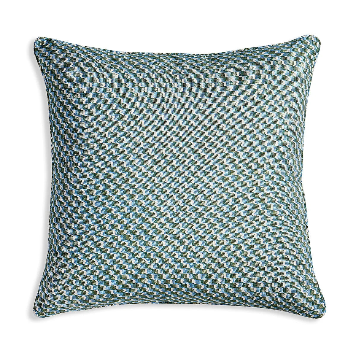 Large square Fermoie cushion in Green and Blue Ruffle fabric cotton