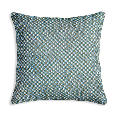 Large square Fermoie cushion in Green and Blue Ruffle fabric cotton