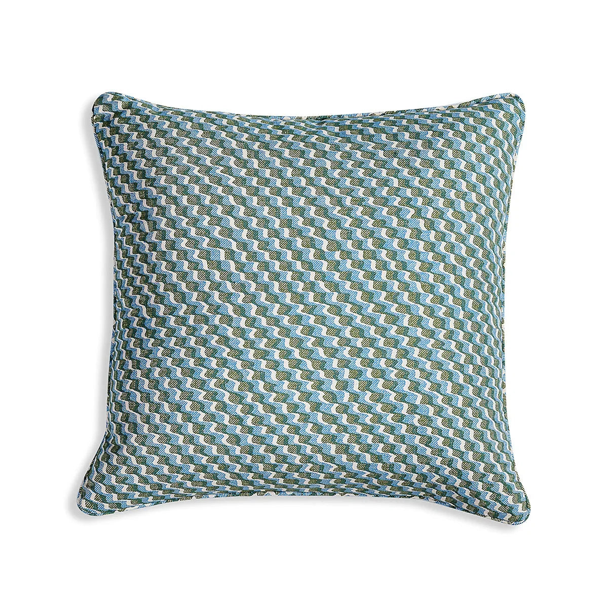 Small oblong Fermoie cushion in Green and Blue Ruffle fabric cotton