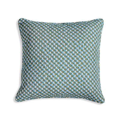 Small oblong Fermoie cushion in Green and Blue Ruffle fabric cotton