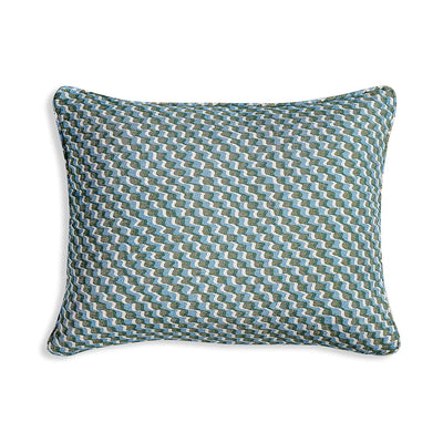 Small oblong Fermoie cushion in Green and Blue Ruffle fabric cotton