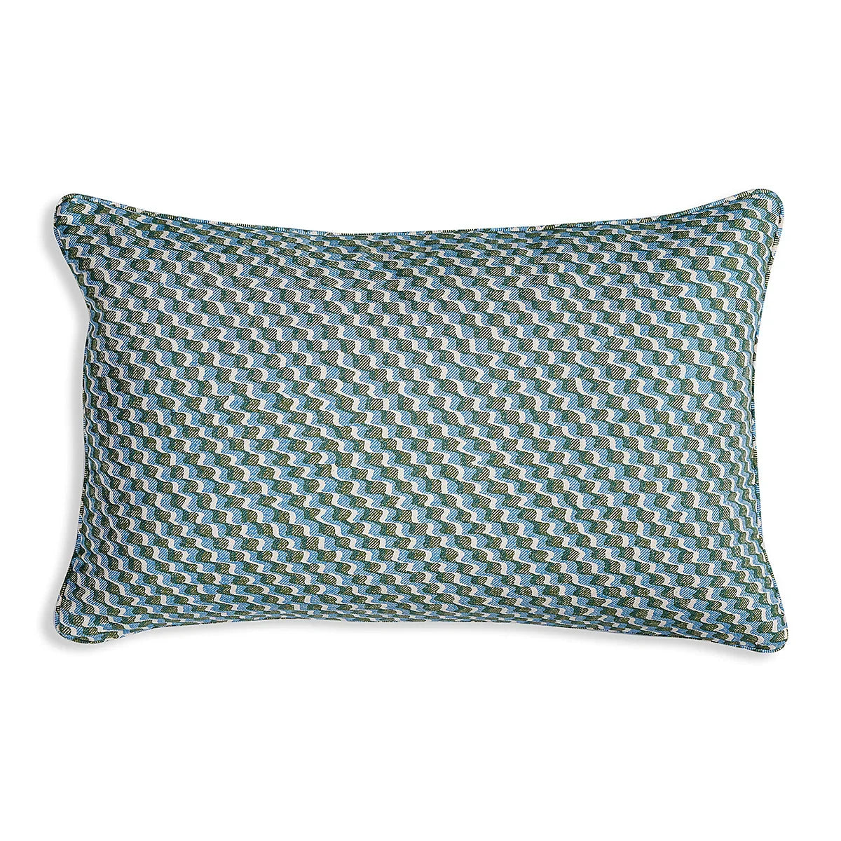 Large oblong Fermoie cushion in Green and Blue Ruffle fabric cotton