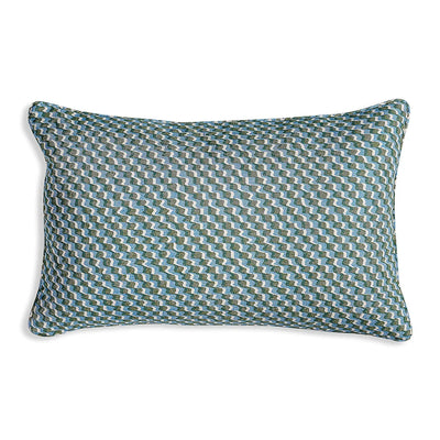 Large oblong Fermoie cushion in Green and Blue Ruffle fabric cotton