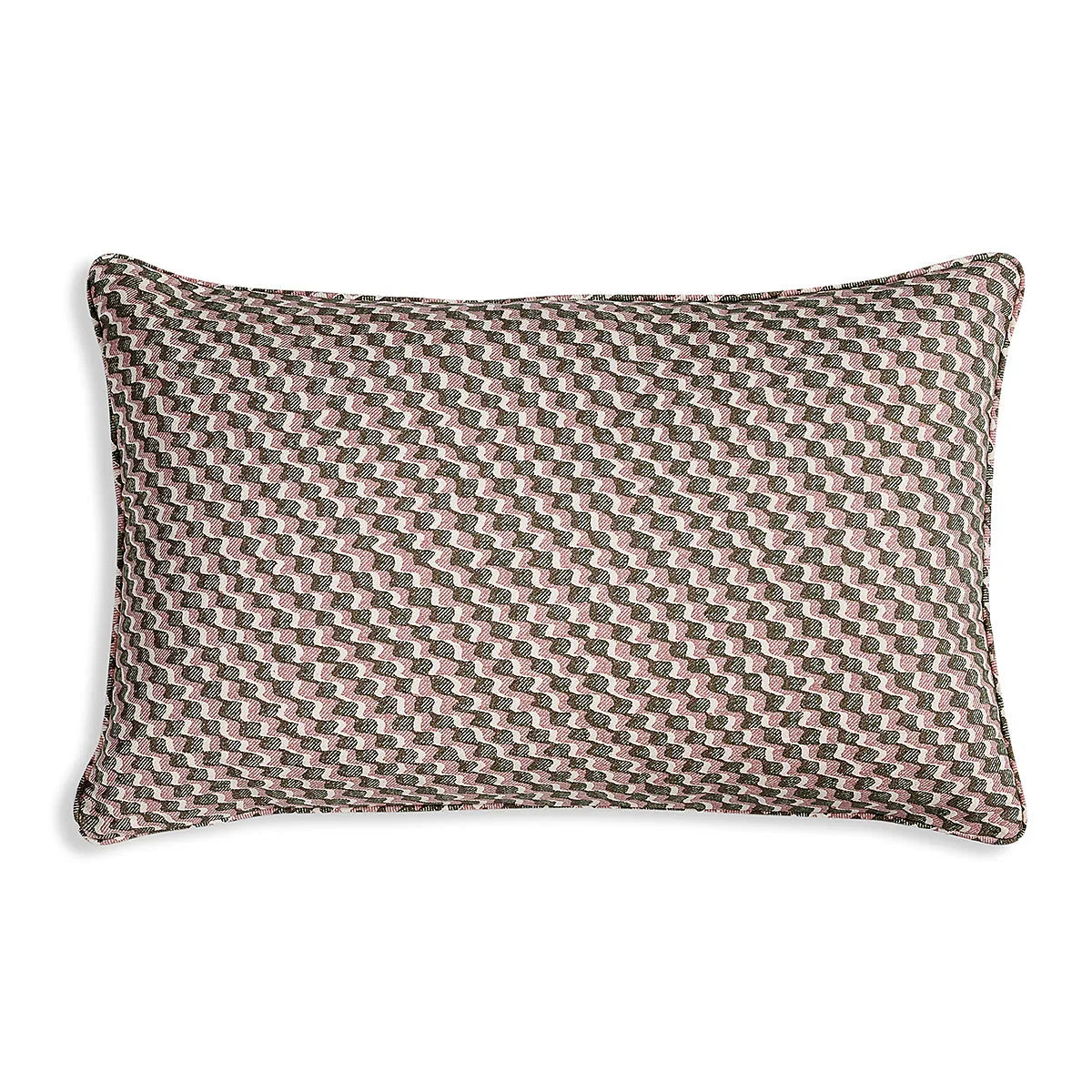 Large oblong Fermoie cushion in Green and Pink Ruffle fabric cotton