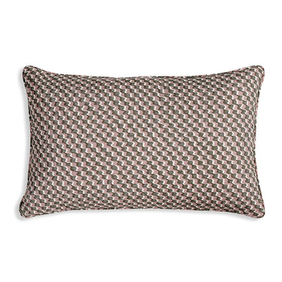 Large oblong Fermoie cushion in Green and Pink Ruffle fabric cotton