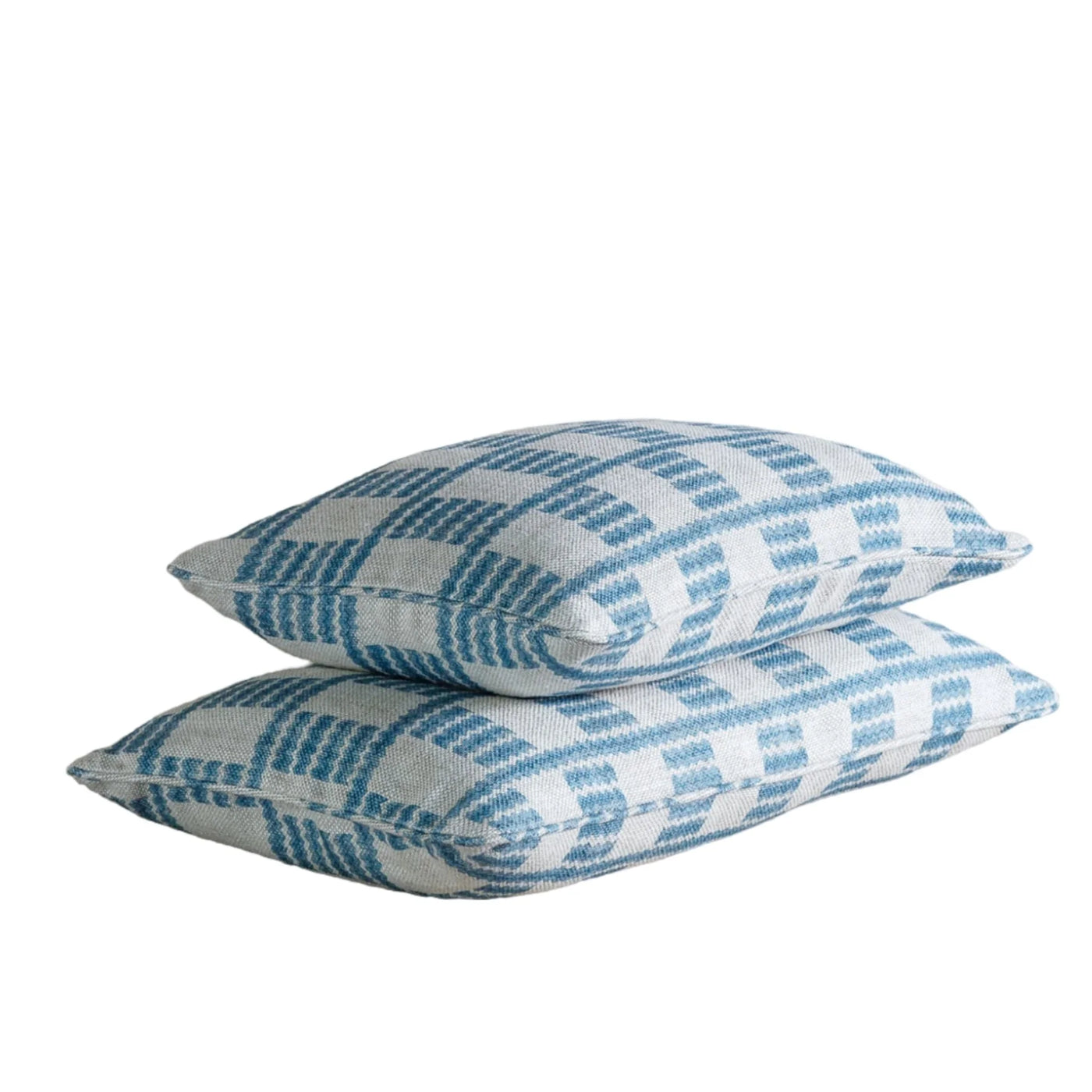 Designer Fermoie cushion stack in Light Blue Cove fabric linen