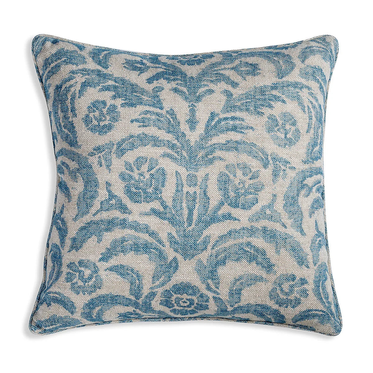 Large square designer Fermoie cushion in Light Blue Marlborough fabric linen