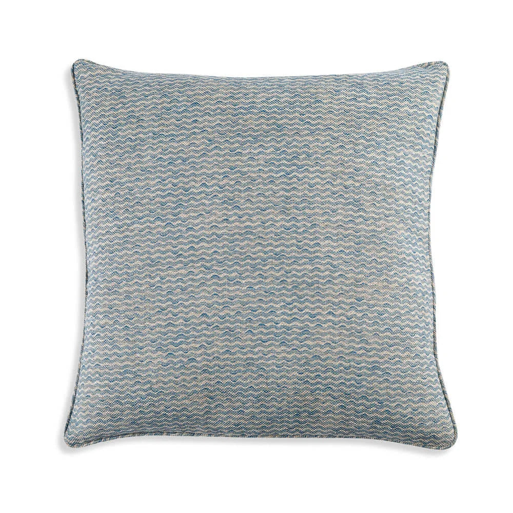 Large square designer Fermoie cushion in Light Blue Popple fabric linen