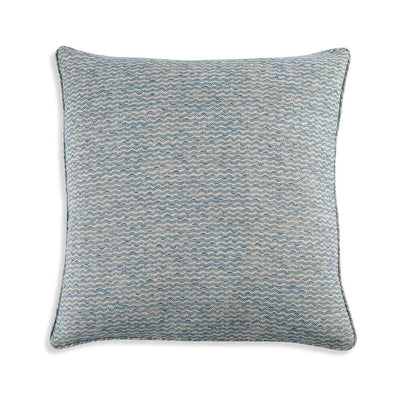 Large square designer Fermoie cushion in Light Blue Popple fabric linen