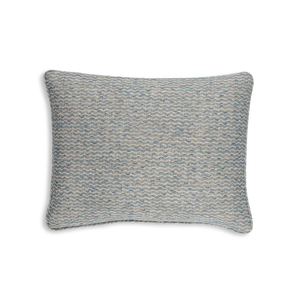 Small oblong designer Fermoie cushion in Light Blue Popple fabric linen