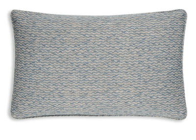 Large oblong designer Fermoie cushion in Light Blue Popple fabric linen