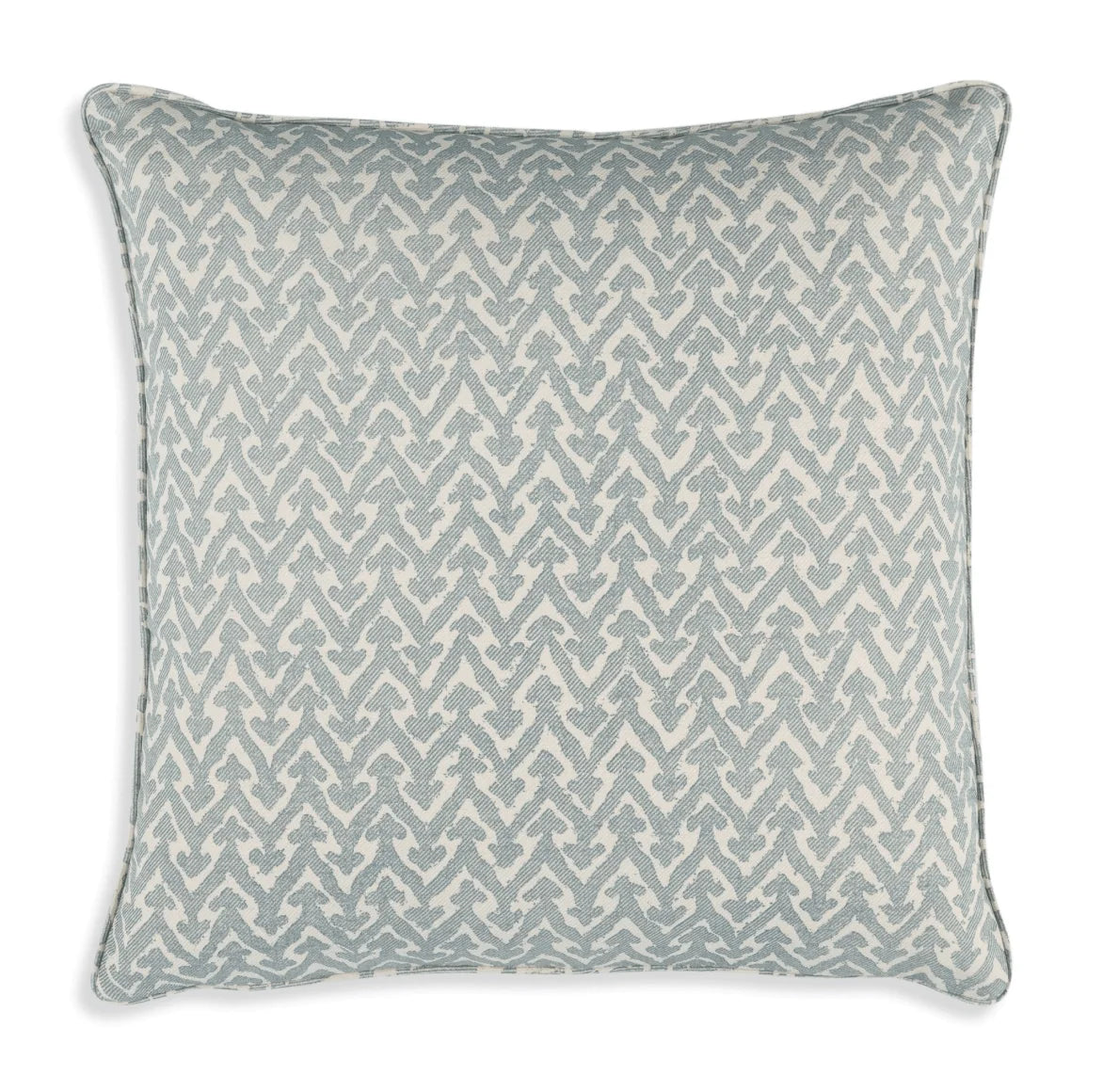 Large square designer Fermoie cushion in Light Blue Rabanna fabric cotton 