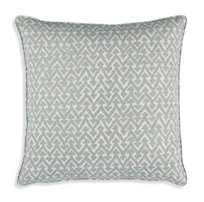 Large square designer Fermoie cushion in Light Blue Rabanna fabric cotton 