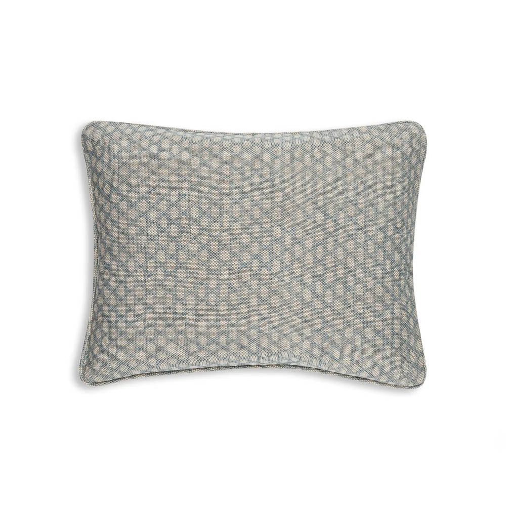 Small oblong designer Fermoie cushion in Light Blue Wicker fabric linen