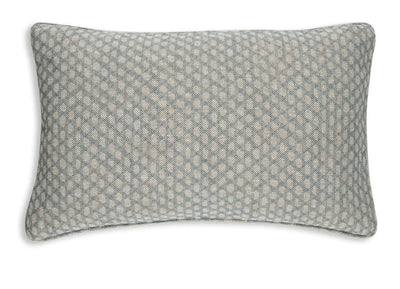 Large oblong designer Fermoie cushion in Light Blue Wicker fabric linen