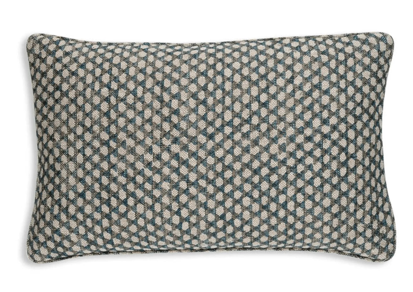 Large oblong designer Fermoie cushion in Neutral Wicker fabric linen
