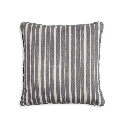 Small square designer Fermoie cushion in Neutral York Stripe fabric made from recycled polyester for indoor and outdoor use