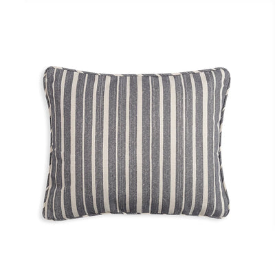 Small oblong designer Fermoie cushion in Neutral York Stripe fabric made from recycled polyester for indoor and outdoor use