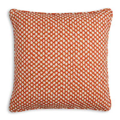 Large square designer Fermoie cushion in Orange Wicker fabric made from recycled polyester for indoor and outdoor use