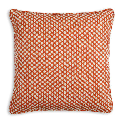 Large square designer Fermoie cushion in Orange Wicker fabric made from recycled polyester for indoor and outdoor use