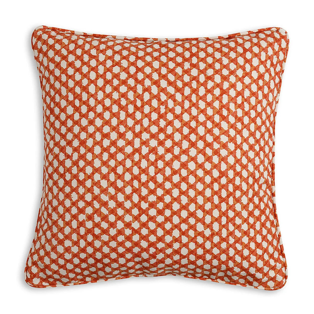 Small square designer Fermoie cushion in Orange Wicker fabric made from recycled polyester for indoor and outdoor use