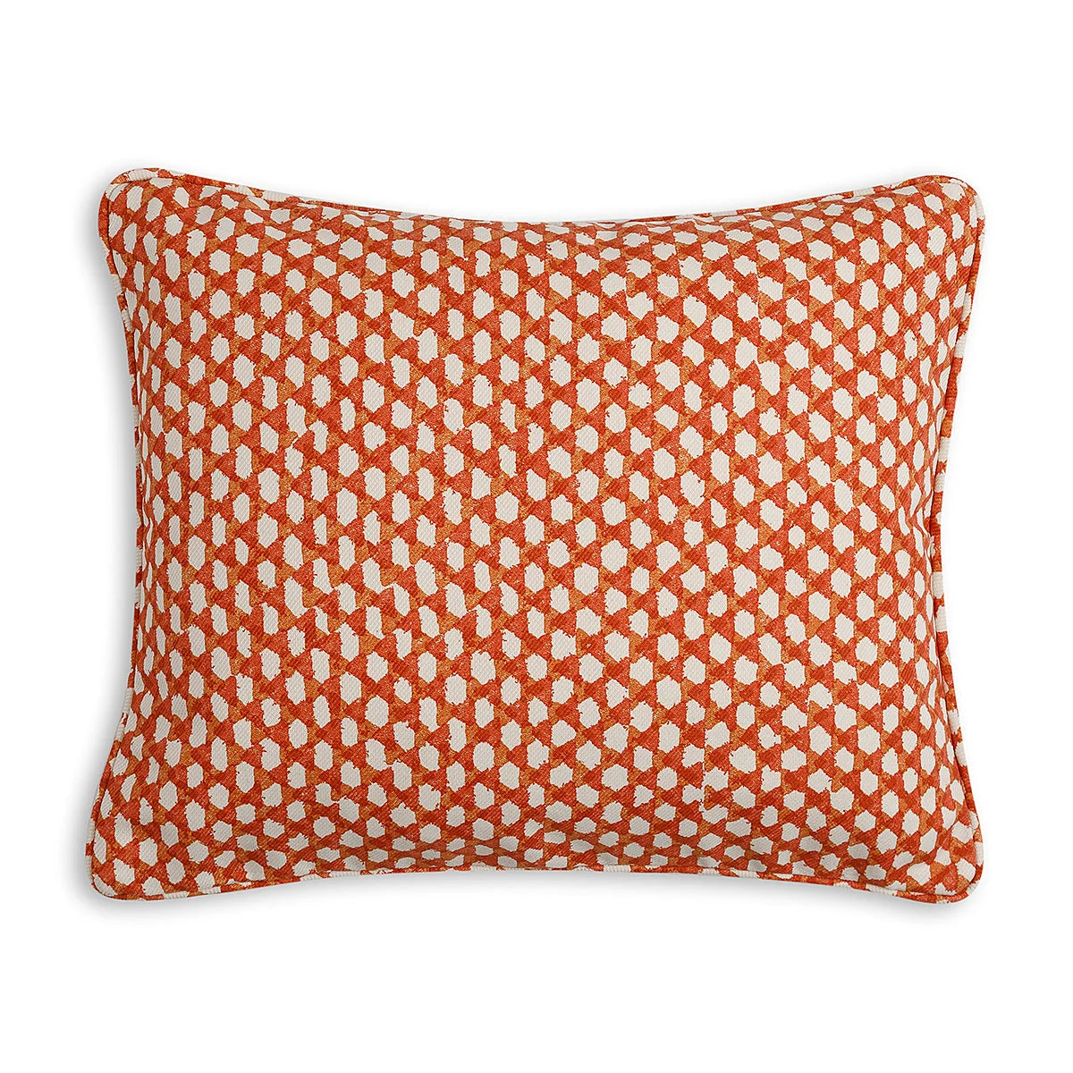 Small oblong designer Fermoie cushion in Orange Wicker fabric made from recycled polyester for indoor and outdoor use