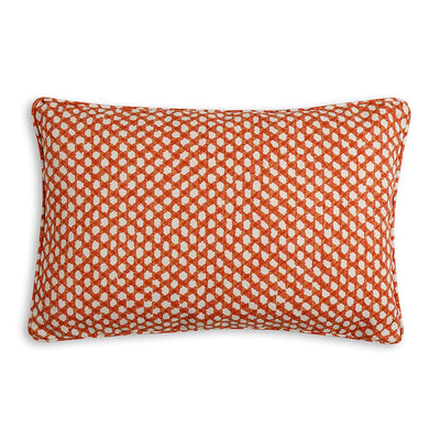 Large oblong designer Fermoie cushion in Orange Wicker fabric made from recycled polyester for indoor and outdoor use