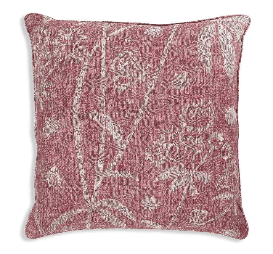 Large square designer Fermoie cushion in Pink Astrea fabric linen