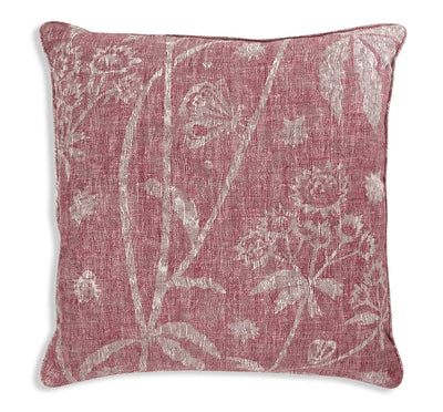 Large square designer Fermoie cushion in Pink Astrea fabric linen