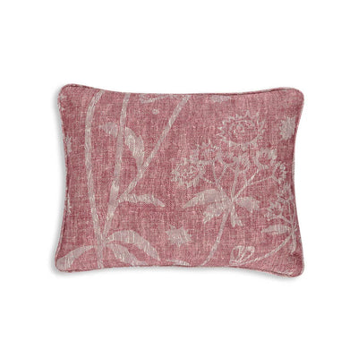 Small oblong designer Fermoie cushion in Pink Astrea fabric linen