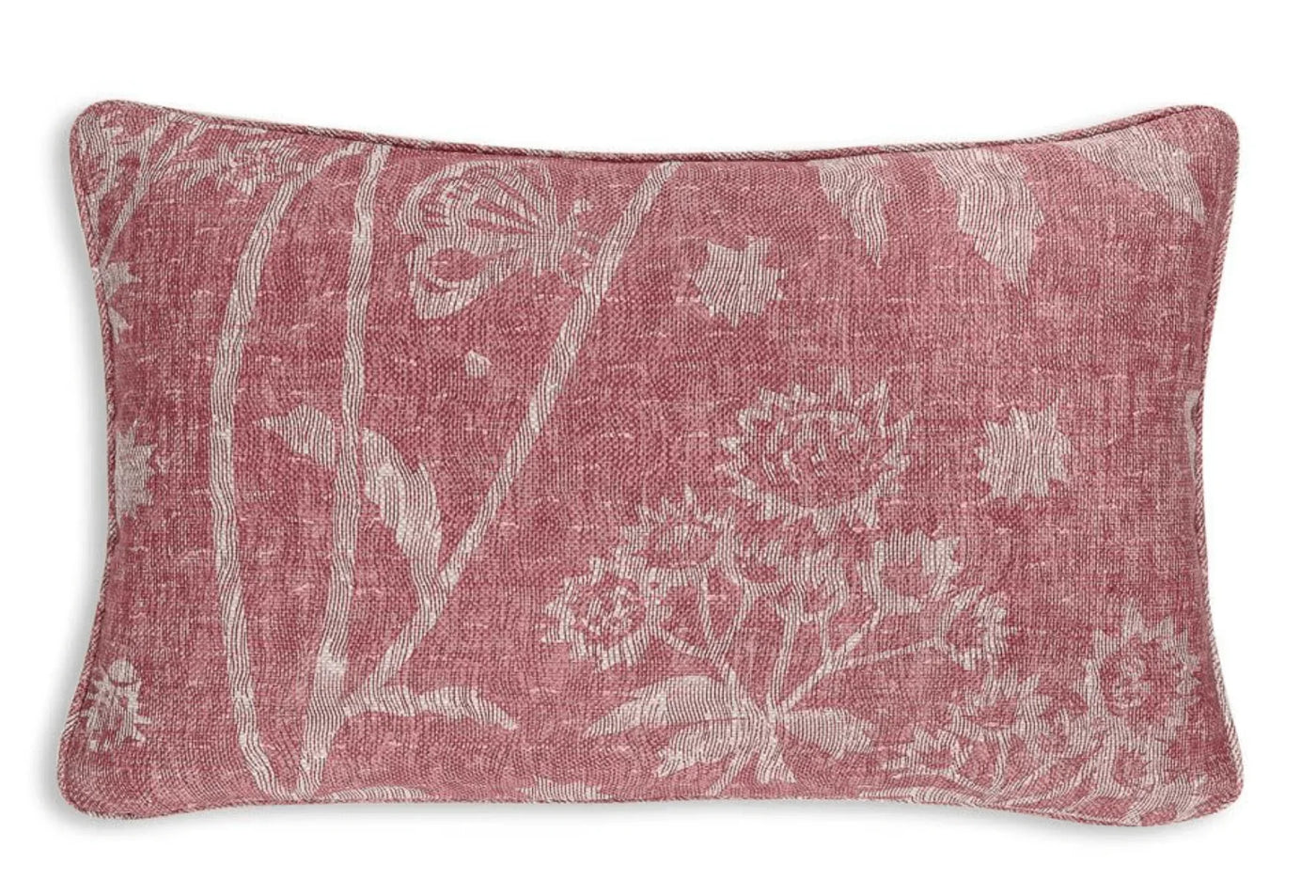 Large oblong designer Fermoie cushion in Pink Astrea fabric linen