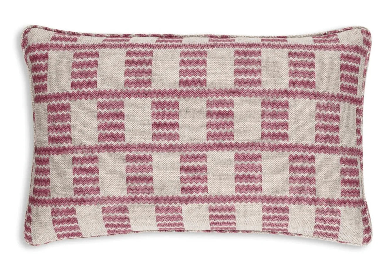 Large oblong designer Fermoie cushion in Pink Cove fabric linen
