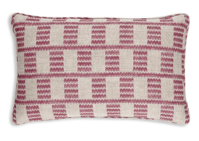 Large oblong designer Fermoie cushion in Pink Cove fabric linen