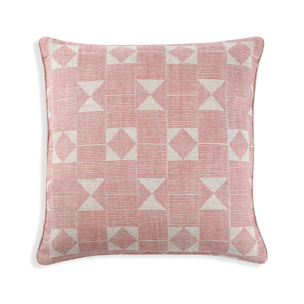 Large square designer Fermoie cushion in Pink Flag fabric 